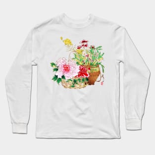 Japanese flower basket ukiyo-e art Long Sleeve T-Shirt